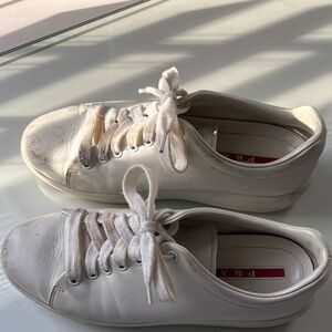 Prada Cream Lace-Up Sneakers